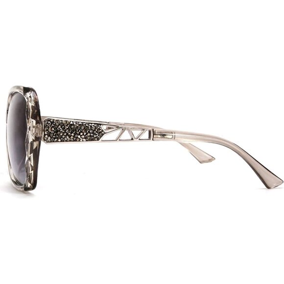 Women's Gray Crystal Square Sunglasses Sparkling Composite Shiny Frame Design - Picture 8 of 9